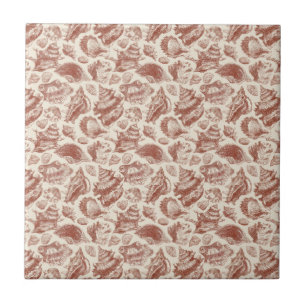 Vintage Coastal Seashell Toile in Warm Earth Tones Tile