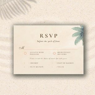 Vintage Coastal Shoreline Palm Wedding Meal RSVP Card