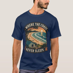 Vintage Coastal Sunset Beach Surf Art T-Shirt
