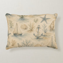 Vintage Coastal Watercolor Pillow
