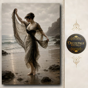 Vintage Coastal Woman in Flowing Dress Tissue Paper