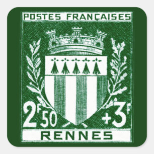 Vintage Coat of Arms Rennes, France Square Sticker
