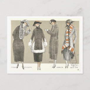 Vintage Coats Fashion Illustration Postcard