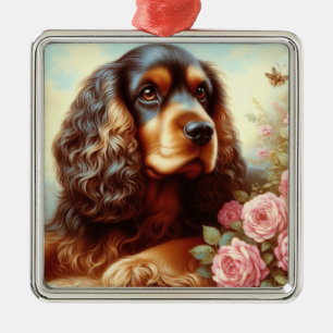 Vintage Cocker Spaniel Painting Metal Tree Decoration