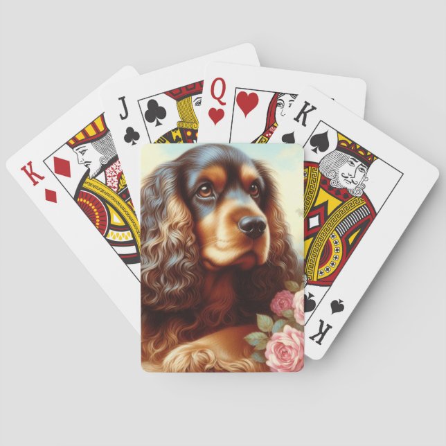 Vintage Cocker Spaniel  Painting Playing Cards (Back)