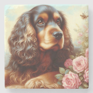 Vintage Cocker Spaniel Painting Stone Coaster