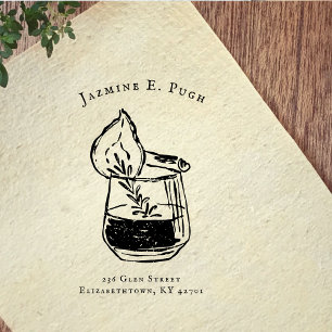 Vintage Cocktail Illustration   Return Address Rubber Stamp