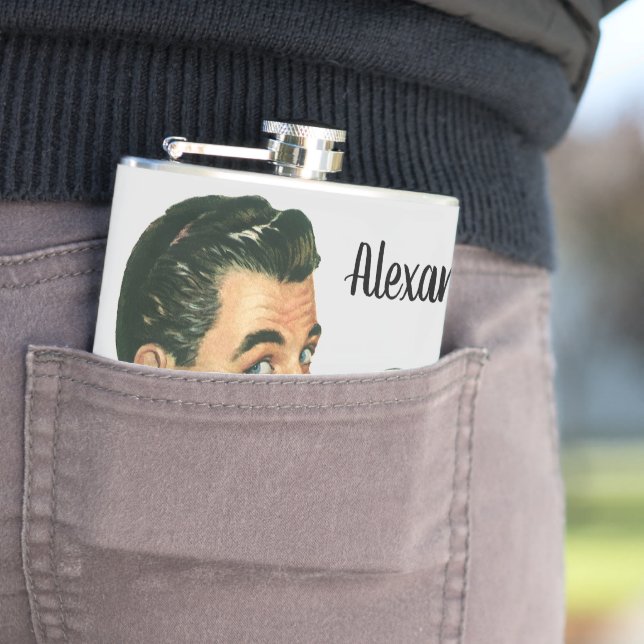 Vintage Cocktails Beverages, Man Drinking Drinks Hip Flask (In Situ)