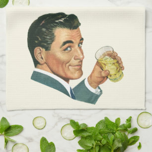 Vintage Cocktails Beverages, Man Drinking Drinks Tea Towel