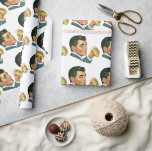 Vintage Cocktails Beverages, Man Drinking Drinks Wrapping Paper