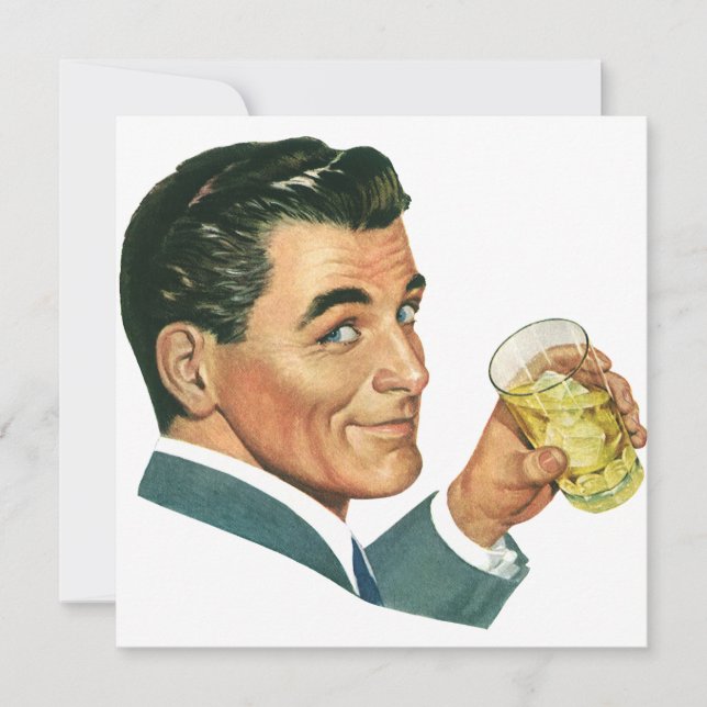 Vintage Cocktails Beverages, Man Drinks Invitation (Front)