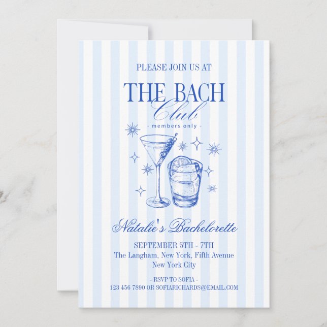 Vintage Cocktails Club Bachelorette Party Blue Invitation (Front)