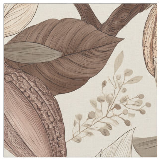 Vintage Cocoa Pods and Leaves Botanical Art Fabric