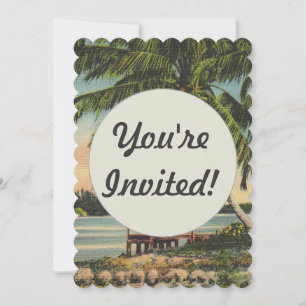 Vintage Coconut Palm Tree Tropical Breeze Sunset Invitation