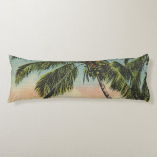 Vintage Coconut Palms Tropical Breeze Sunset Body Cushion