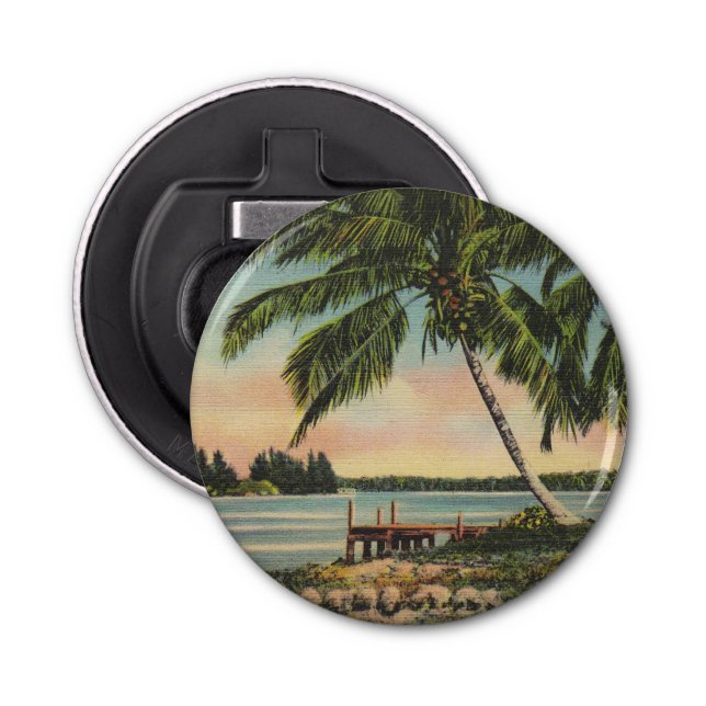 Vintage Coconut Palms Tropical Breeze Sunset Bottle Opener (Front)
