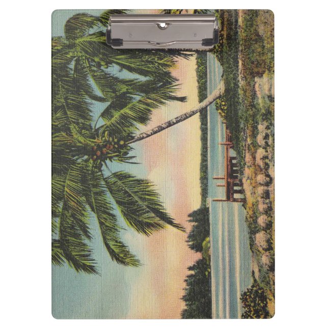 Vintage Coconut Palms Tropical Breeze Sunset Clipboard (Front)