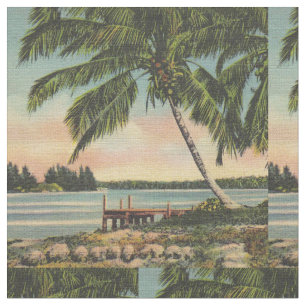 Vintage Coconut Palms Tropical Breeze Sunset Fabric