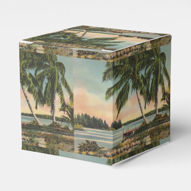 Vintage Coconut Palms Tropical Breeze Sunset Favour Box (Front Side)