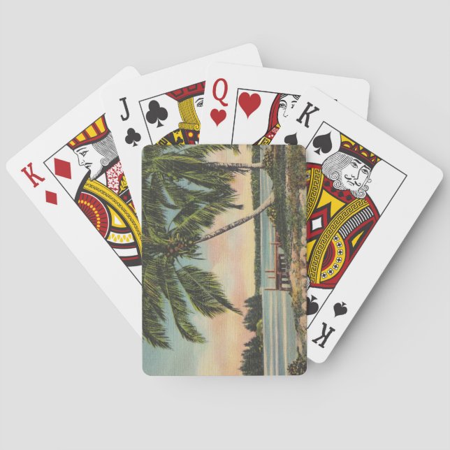 Vintage Coconut Palms Tropical Breeze Sunset Playing Cards (Back)