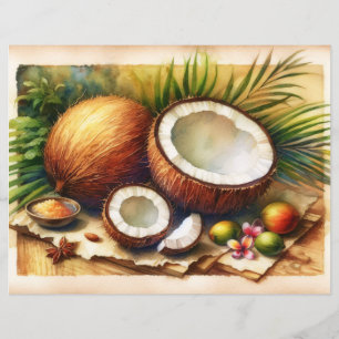 Vintage Coconut Tropical Decoupage Scrapbook Paper