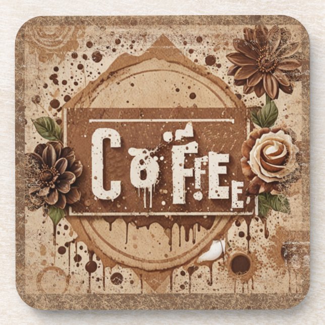 Vintage Coffee and flowers Coaster (Front)