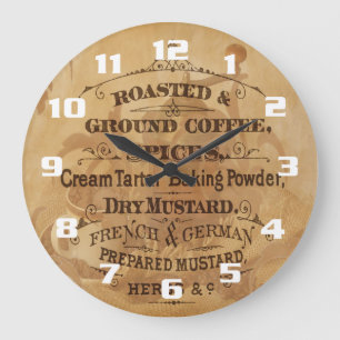 Vintage Coffee and Spices Rustic Unique Kitchen Large Clock