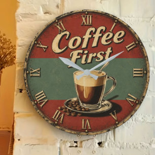 Vintage Coffee Bar Large Clock