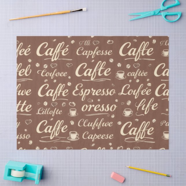 Vintage Coffee Beans & Cup Pattern Tissue Paper –  (Craft)