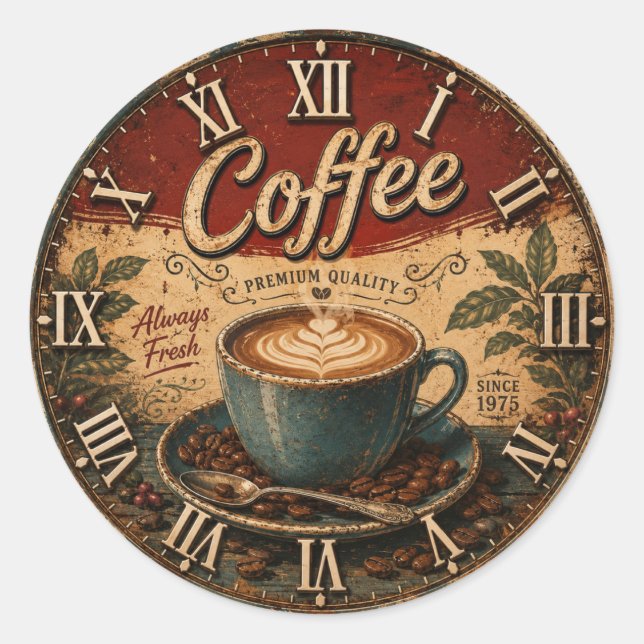 Vintage Coffee  Classic Round Sticker (Front)