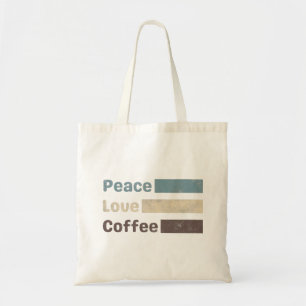 vintage coffee colorful text peace love coffee tote bag