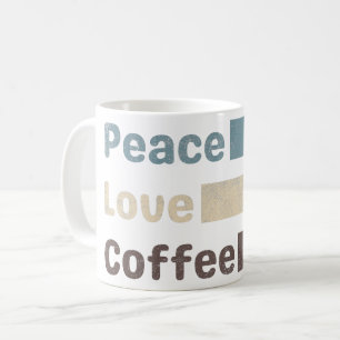 vintage coffee colourful text peace love coffee mug
