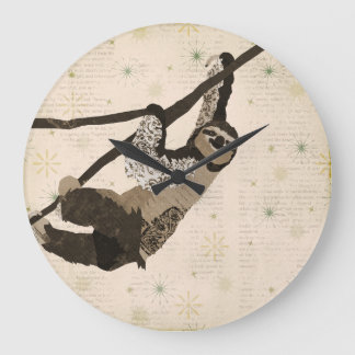Vintage Coffee & Cream Sloth Clock