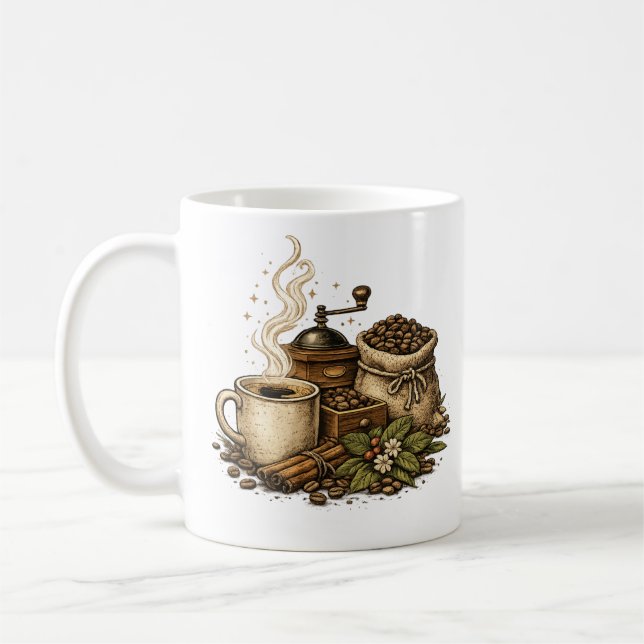 Vintage Coffee Cup Illustration (Left)