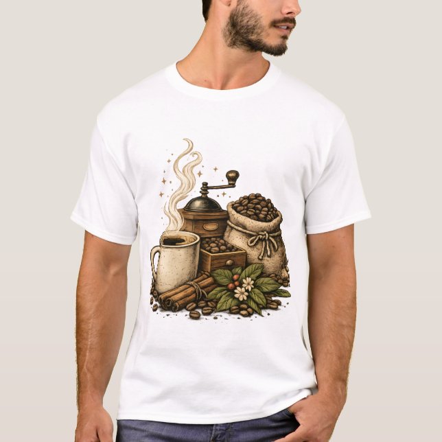 Vintage Coffee Cup Illustration T-Shirt (Front)