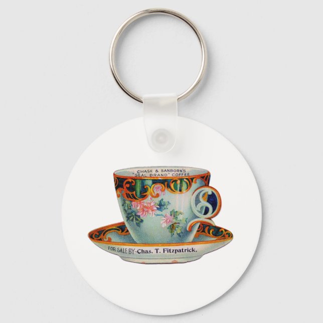 Vintage Coffee Cup Key Ring (Front)