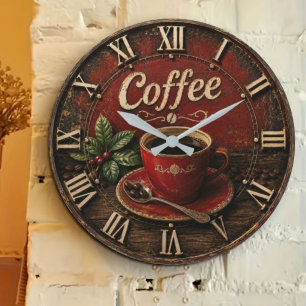 Vintage Coffee Cup Large Clock