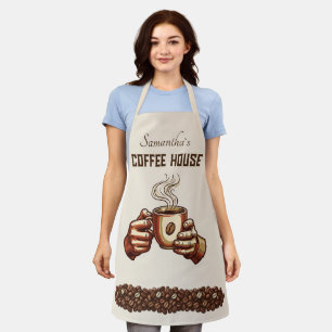 Vintage Coffee Cup Terracotta Cafe Branding Apron