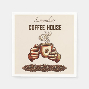 Vintage Coffee Cup Terracotta Cafe Branding Napkin