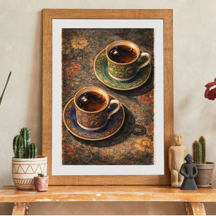 Vintage Coffee Cups Art Poster Elegant Tea Cup