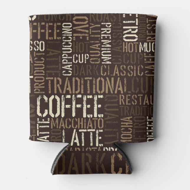 Vintage Coffee Experience Seamless Pattern Can Cooler (Front)