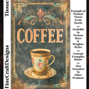 Vintage Coffee & Floral Cup Sign DP6 Decoupage Tissue Paper