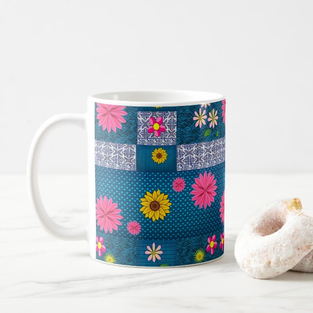 Vintage Coffee Floral Mug (With Donut)