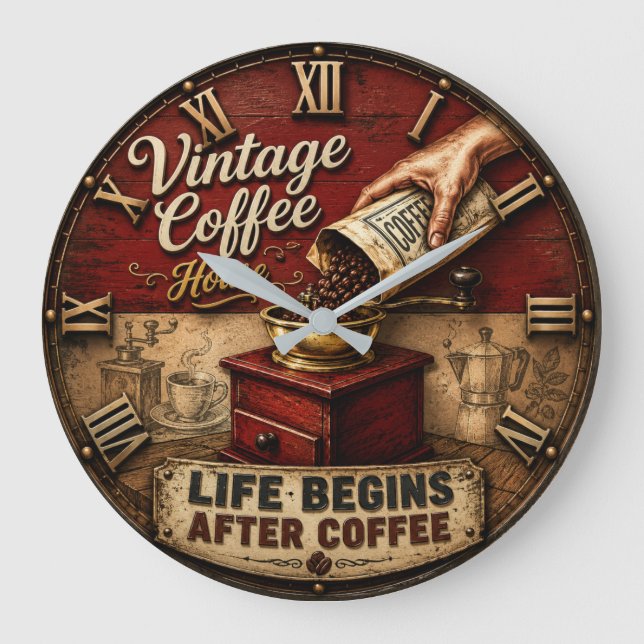 Vintage Coffee Grinder Rustic  Large Clock (Front)