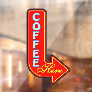 Vintage Coffee Here Right Arrow