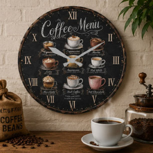 Vintage Coffee Menu Large Clock