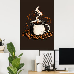 Vintage Coffee Mug with Coffee Beans Cosy Coffee Poster