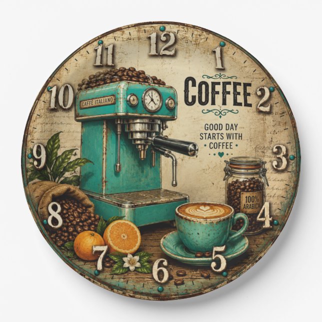 Vintage Coffee Paper Plate (Front)