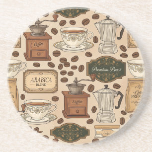 Vintage coffee pattern retro café style coaster