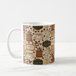Vintage coffee pattern retro café style mug